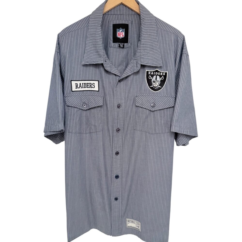 NFL OAKLAND RAIDERS Short Sleeve Striped Shirt Men's 2XL Gray Cotton
